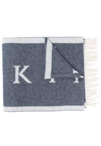 MACKINTOSH Edinburgh wool logo scarf - Blu