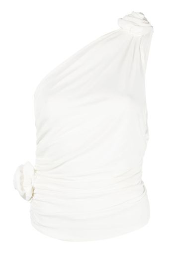 Magda Butrym floral-appliqué ruched one-shoulder top - Bianco