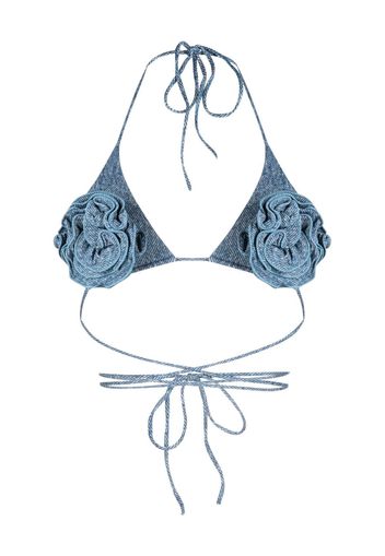 Magda Butrym floral-appliqué denim bikini top - Blu