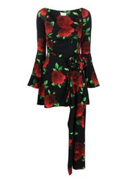 Magda Butrym rose-print flared minidress - Nero