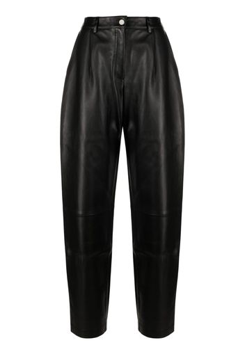 Mainless pleated leather straight trousers - Nero