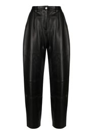 Mainless pleated leather straight trousers - Nero