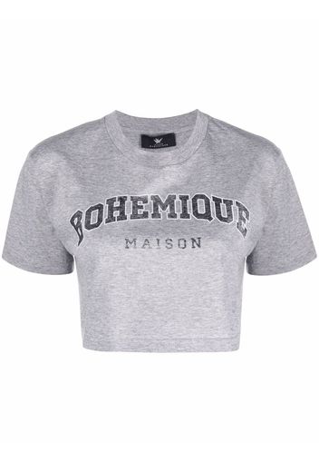 Maison Bohemique T-shirt con stampa crop - Grigio