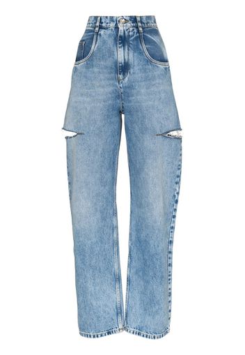 side slashed straight jeans