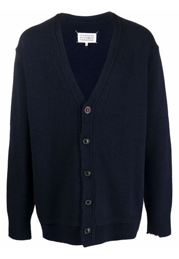 Maison Margiela M logo-stitch knitted V-neck cardigan - Blu