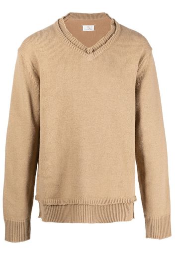 Maison Margiela elbow-patch V-neck jumper - Toni neutri