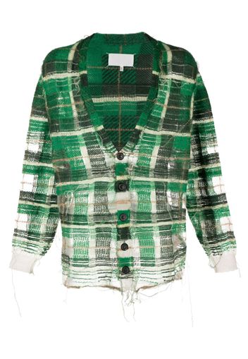 Maison Margiela distressed plaid-check print cardigan - Verde