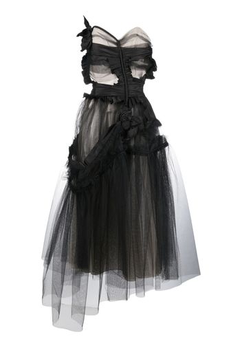 Maison Margiela floral-appliqué asymmetric tulle dress - Nero