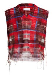 Maison Margiela plaid distressed V-neck gilet - Rosso