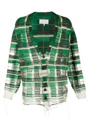 Maison Margiela distressed plaid-check print cardigan - Verde