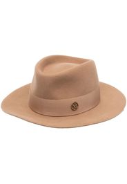 Maison Michel Fedora con placca logo - Marrone