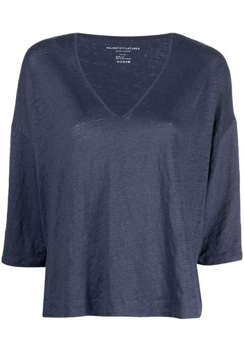 Majestic Filatures V-neck three-quarter sleeved top - Blu