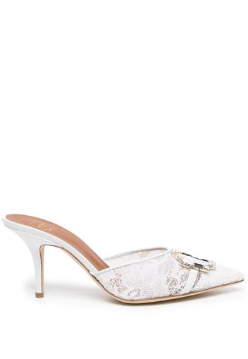 Malone Souliers crystal-crest lace 70mm mules - Bianco
