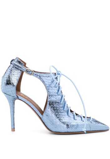 Malone Souliers Montana 85mm lace-up metallic pumps - Blu