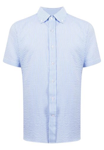 Man On The Boon. Seersucker short-sleeve shirt - Blu