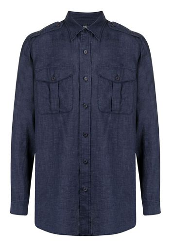 Man On The Boon. pocketed linen shirt - Blu