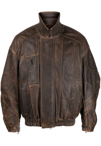 Manokhi high-neck leather jacket - Marrone
