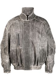 Manokhi high-neck leather jacket - Grigio