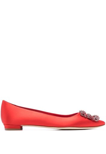 Manolo Blahnik Hangisi crystal-buckle ballerina pumps - Rosso