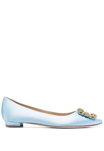 Manolo Blahnik jewel buckled satin ballerina shoes - Blu