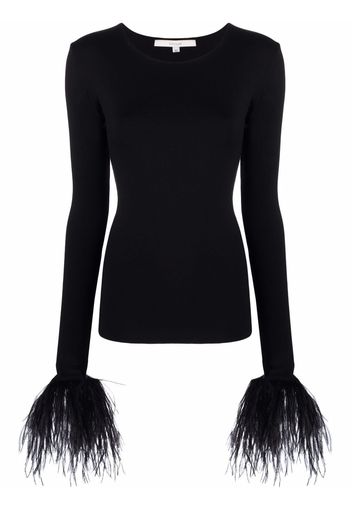 MANURI Elektra feather-trim stretch blouse - Nero