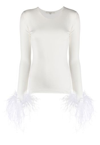 MANURI Blusa Elektra con bordo di piume - Bianco