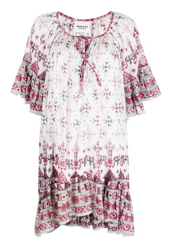 MARANT ÉTOILE geometric-print short-sleeve dress - Bianco