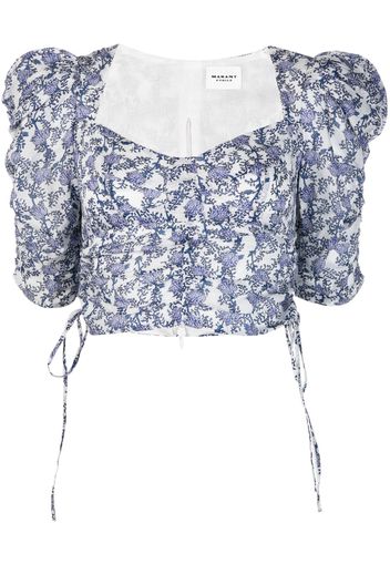 MARANT ÉTOILE floral-print puff-sleeve top - Blu