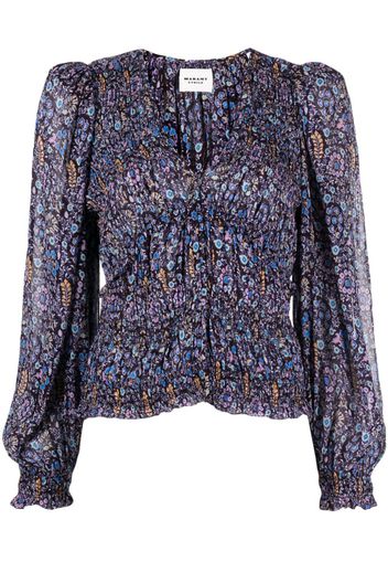 MARANT ÉTOILE floral-print V-neck silk blouse - Blu