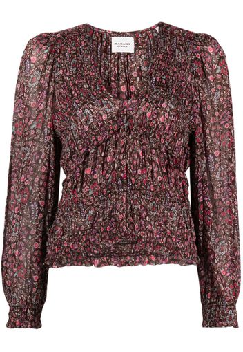 MARANT ÉTOILE floral-print V-neck silk blouse - Marrone