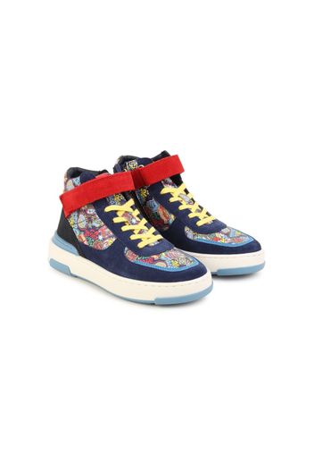 Marc Jacobs Kids graphic-print high-top leather sneakers - Blu