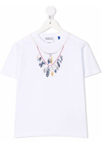 Marcelo Burlon County Of Milan Kids DOUBLE CHAIN FEATHER TEE S/S WHITE BLUE - Bianco