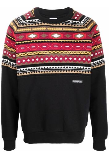 Marcelo Burlon County of Milan FOLK CROSS STRIPE KNIT CREW BLACK BRICK - Nero