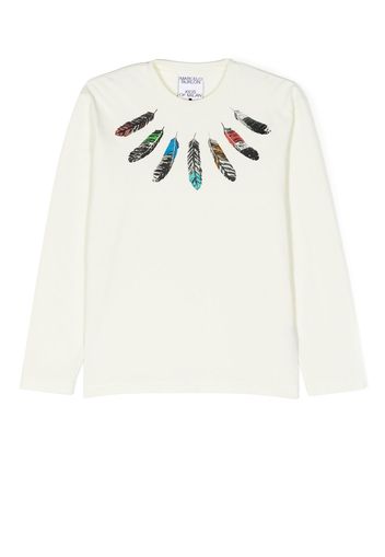 Marcelo Burlon County Of Milan Kids T-shirt Feathers a maniche lunghe - Bianco