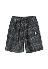 Marcelo Burlon County Of Milan Kids ALLOVER FEATHERS DENIM SHORTS BLACK DARK - Nero