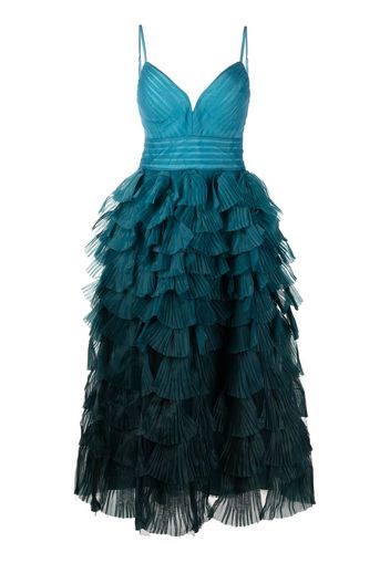 Marchesa Notte Abito midi con ruches - Blu