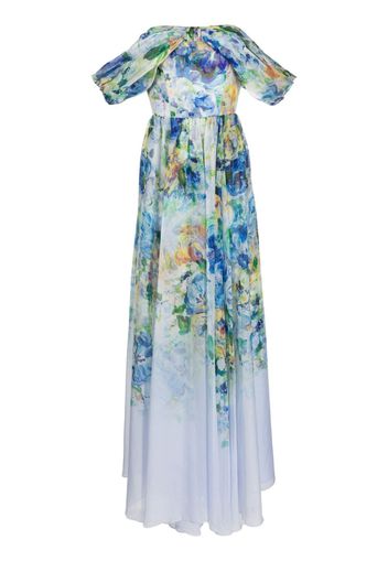 Marchesa Notte center-knot chiffon gown - Blu