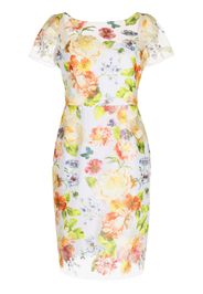 Marchesa Notte floral-embroidered short-sleeve minidress - Bianco