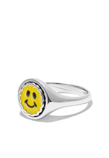 Maria Black smiley face-detail signet ring - Argento