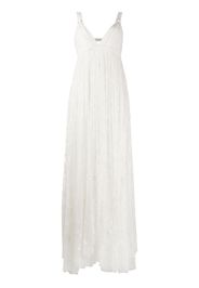 V-neck embroidered tulle gown