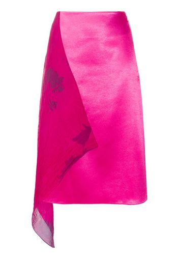 chiffon-panelled asymmetric satin skirt