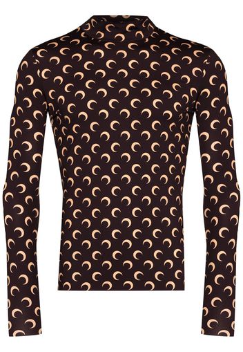 Marine Serre crescent moon print turtleneck top - Marrone