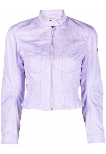 Marine Serre Moire cropped zip-up jacket - Viola