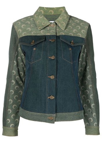 Marine Serre logo-print colour-block denim jacket - Verde