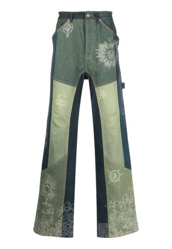 Marine Serre Petrichor patchwork jeans - Verde