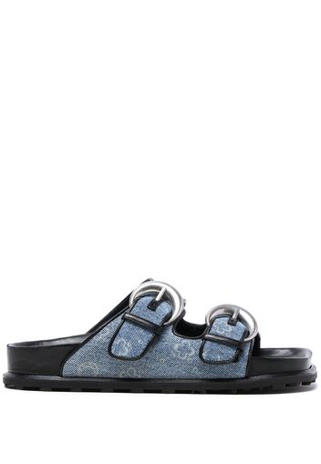 Marine Serre monogram-print double-buckle sandals - Blu