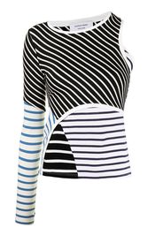 Marine Serre contrast-stripe cut-out top - Nero