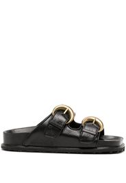 Marine Serre embossed-monogram leather slides - Nero