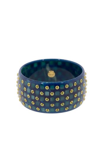 blue bakelite, 18kt yellow gold and peridot wide bangle