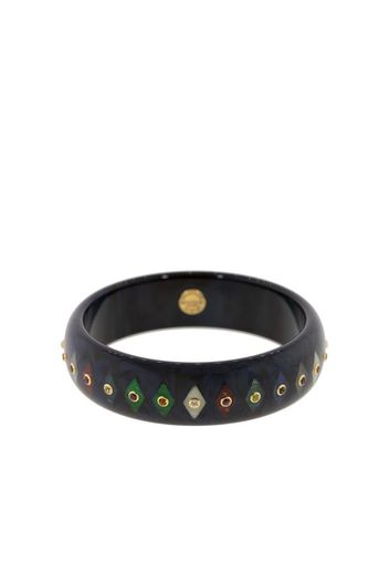 black bakelite,18kt yellow gold and mixed gemstone bangle